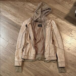 Women’s Tan Leather Jacket with Hoodie